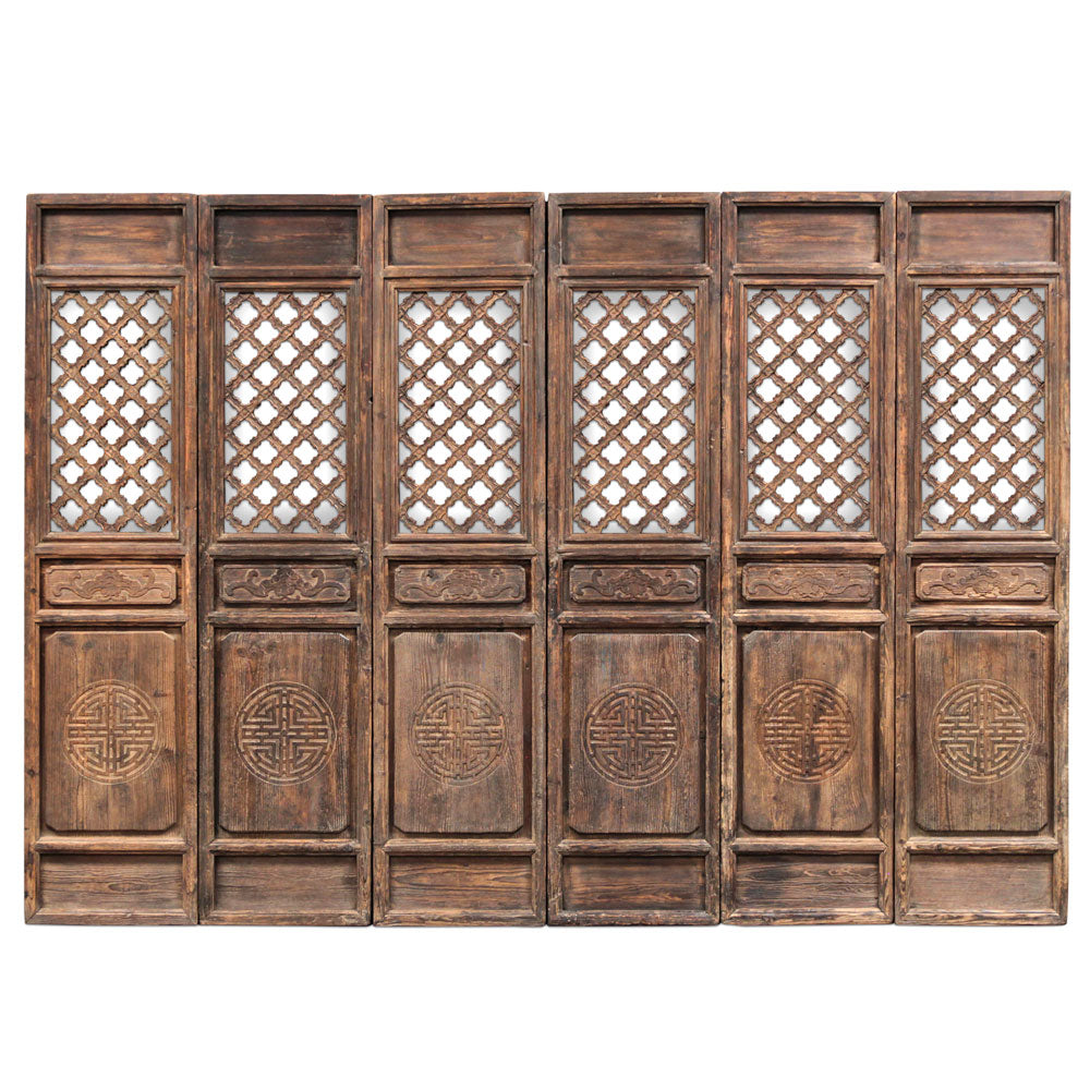 銅版画 : 有地好登「The scence of a lattice door」 Set of Six Antique Lattice Door Panels — Shimu