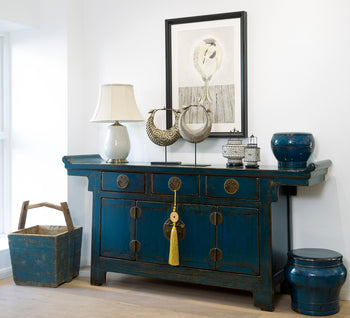 Blue Lacquer Chinese Altar Cabinet