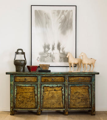 Antique Blue and Cream Chinese Sideboard