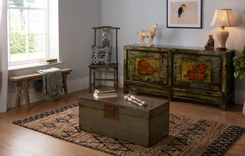 Painted Chinese antique sideboard, Grey Lacquer Trunk