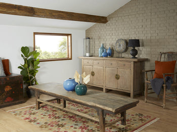 Chinese Antique Low Elm Table and Elm Sideboard