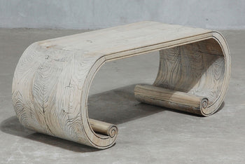 Chinese low scroll table in natural elm wood