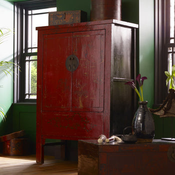 Chinese antique cabinet in red lacquer