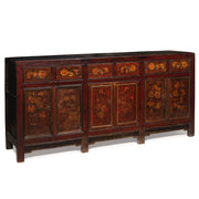Large Painted Red Lacquer Antique Mongolian Sideboard