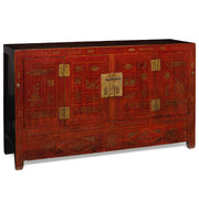 Antique Chinese Dongbei Red Painted Sideboard