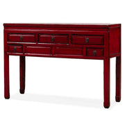 Red Lacquer Five Drawer Console Table