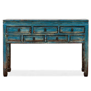 Blue Lacquer Five Drawer Console Table