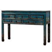Blue Lacquer Five Drawer Console Table