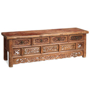 Carved Antique Chinese Kang Table with Drawers