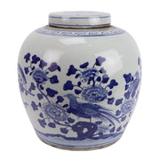 Large Fuliang Bird Blue and White Ginger Jar