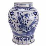 Blue and White Temple Jar, Birds and Flowers Clearance
