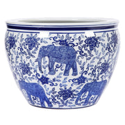 Hutian Blue and White Medium Fish Bowl, Elephants