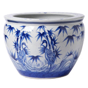 Hutian Blue and White Medium Fish Bowl, Cranes