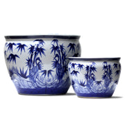 Hutian Blue and White Fish Bowls, Set of Two