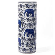 Umbrella Stand Oriental Ceramic, White And Blue with Elephants