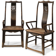Pair of Tall Chinese Antique Elm Armchairs