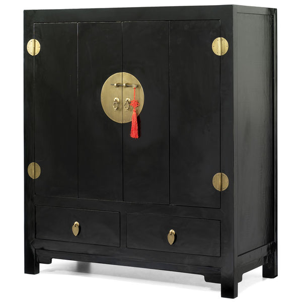Meuble TV Bas Palazzo INT - Style Asiatique Noir - 130cm Avec 8 Tiroirs - NEUF